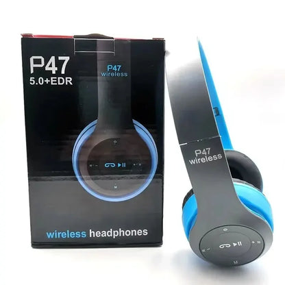 P47 Fone de Ouvido Bluetooth 5.0 Sem Fio Dobrável HIFI Stereo com Graves - Headset para Crianças, Presente com Microfone e Adaptador USB para iPhone e Jogos