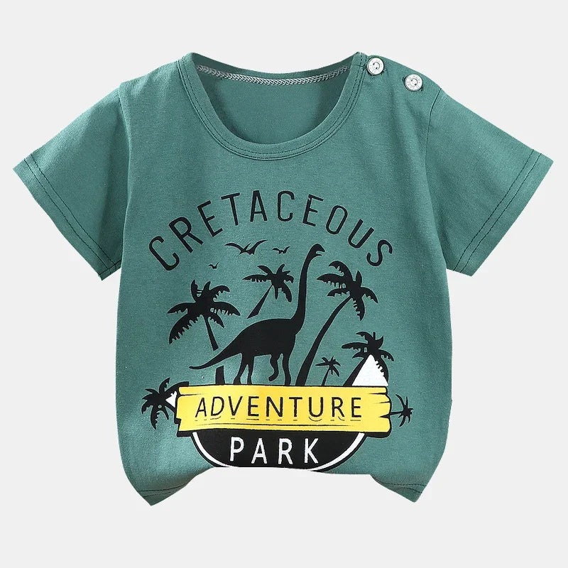 Camiseta Infantil para Meninos e Meninas - Roupas de Verão com Estampa de Desenho Animado, Manga Curta, 100% Algodão