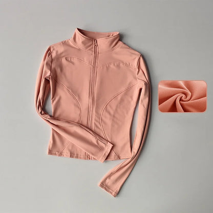 Jaqueta de Manga Longa Feminina para Esportes ao Ar Livre – Camisa Slim de Yoga com Zíper, Gola Alta, Secagem Rápida, Jaqueta de Corrida e Fitness